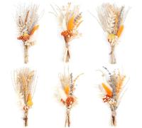 6PCS Mini Boho Dried Flower Bouquet Fall Decor Autumn Decorations Mini Natural Real Plants for Wedding Table Centerpieces Gift Box Cake Bottle Decor Home Vase Decorations DIY Craft