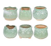 6pcs Mini Ceramic Planter for Succulents and Cactus, Green Garden Pot