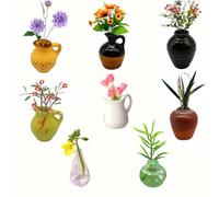 6Pcs Mini Ceramic Vase Fridge Magnets Cute Plants Decor Accessories DIY Refrigerator Magnets Strong Decorative for Kitchen Decor (C)