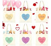 6pcs Mini Conversation Heart Canvas Bags Adorable Reusable Heart Canvas Gift For Women Valentines Gift