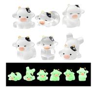 6pcs Mini Cow Figurines Tiny Resin Luminous Animals Mini Resin Figures Little Plastic Animals Miniature Animal for Garden Landscape Home Car Dash Decor Party Cake Headbands DIY (transparent color)
