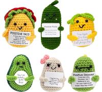 6PCS Mini Crochet Animals Set Emotional Support Nuggets Positive Potatos Pickle Taco Dinosaur Funny Inspirational Gifts for Women Men Coworker, Cute Birthday Gifts, College, Office Desk Decor (Mix-2)