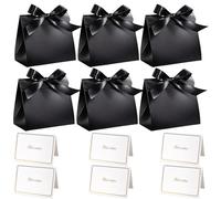 6PCS Mini Gift Bags Set with Ribbon and Greeting Cards, Small Black Gift Bags for Wedding or Party Favors, Small Gift Bags 5 Senses Gift Bags for Him Small Black for Various Occasi