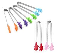 6pcs Mini Hand Tongs,Multifunctional Mini Food Clip with Skid-Proof Hand Shape Silicone Stainless Steel Food Tongs,for Kitchen Tongues Food Folder,Sweets Barbecue Buffet Salad Ice(6 Colors)