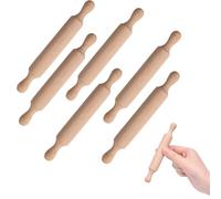 6pcs Mini Rolling Pin,5.5inch Wooden Rolling Pins with 2 Rollers Handle, Non-Stick Playdough Dough Roller for Child Play in The Kitchen Baking Cookie Christmas Easter