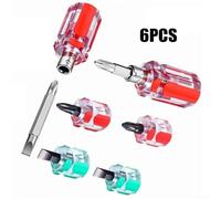 6Pcs Mini Screwdriver Set with Flat Head, Cross Head and 2-in-1 Interchangeable Drivers, Chrome Vanadium Steel Short Handle Repair Tools for Tight Spaces and Sewing Machine Maintenance, Green/Red