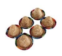 6Pcs Mini Sombrero Hats, 3.7in Diameter Small Sombrero Straw Hats Mexican Themed Party Decorations for Beer Bottles