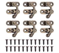 6pcs Mini Swing Arm Clasp Latch, 1.3x1.1 Inch Left Right Toggle Antique Hook Hasp Latch with 24pcs Screws Swing Lock Clasp for Jewelry Box Suitcase Toolbox