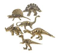 6PCS Miniature Brass Dinosaur Figurines Set - Spinosaurus, Toothed Cat, Diplodocus, Triceratops, Giant Beast, Large Carnivore - Jungle Animal Figures Collectible Table Decor for