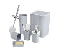 6Pcs Modern Bathroom Storage Set Includes Toothbrush Holder Hydraulic Liquid Dispenser Bottle Trash Can Cup Set Space Saving Bathroom Storage