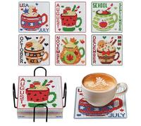 6Pcs Monthly Themed DIY Diamond Art Coasters Kit - Full Drill 5D Diamond Art Painting Coasters for Adults, 12-Month Life Theme with Cork Pad & Holder, Unique Home Décor Craft Set