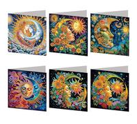 6PCS Moon Diamond Painting Greeting Card Kit Diamond Art Greeting Cards Special Shaped Arts Crafts Wishes and Blessing for Mother's Day Easter Christmas Birthday Thanksgiving Day Holiday