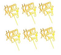 6PCS Mothers Day Decorations Cake Golden Happy Mothers Day Cupcake Toppers Mother'sDay Theme Party Cake Decorations Family Gathering Easy to Insert And Reuse Dessert Garnish
