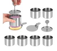 6Pcs Mousse Rings Cake Rings Set with Spatula & Food Press Stainless Steel Dessert Moulds Round Food Rings Mini Cake Rings Molds Crumpet Rings