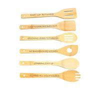 6PCS Multifunction Funny Wooden Spoon Set - Kitchenware Tools | Engraved Cooking Spoons, Non Stick Spatula, Heat Resistant Server, Utensil Kit for Home Kitchen, Chef and Housewife