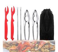 6Pcs Multifunctional Seafood Tools Set Includes 2 Crab Crackers, 2 Crab Leg Forks, 1 Lobster Cracker Sheller,1 Flannel Bag Stainless Steel Seafood Opener Tool Kit Nut Cracker Set