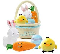 6Pcs-My First Easter Basket Stuffed Plush Playset Baby's First Easter Basket Stuffed Cartoon Bunny Easter Egg Plush Basket for Kids