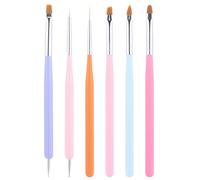 6Pcs Nail Art Brushes Set, Round Bevel Bevel Fingernail Design for Cleaning Polish Mistakes on the Cuticles, Acetone Resistant Manicure Tools Home Use DIY Professional Salon