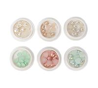 6pcs Nail Art Decoration Set, Shiny Flat Base Nail Ornament Accessories in Mixed Colors and Shapes, for Gel Acrylic Nails DIY Craft with 6 Separate Storage Boxes