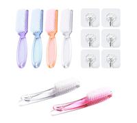 6pcs Nail Cleaning Brushes, 6 Transparent Hooks, Plastic Multi-Color Nail Dusting Brushes, Long handle, Curved handle Cleaning Brushes, Manicure Tool, Suitable for Nails and Toes