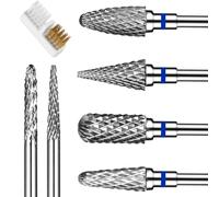 6Pcs Nail Drill Bits 3/32” Professional Nail Drill Bits for Acrylic Nails Tungsten Carbide Nails Bit with Cleaning Brush Heads Carbide Machine Accessories for Polish Remover Home Salon