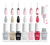 6pcs Nail Polish Liner - Quick Dry Nail Varnish with Thin Brush - 3D Effect French Tip Nail Polish - DIY Painted No UV Needed Nail Art Kit Gift for Girls