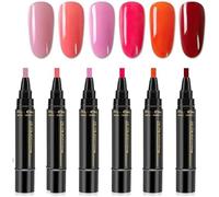 6pcs Nail Polish Pens, 3 in 1 Nail Varnish Pens, Nail Varnish Pens for Real Nails, One Step Diy Non UV Gel Nails Polish Crafts Pen, Beauty Gifts for Girls & Ladies (D)