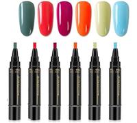 6pcs Nail Polish Pens, 3 in 1 Nail Varnish Pens, Nail Varnish Pens for Real Nails, One Step Diy Non UV Gel Nails Polish Crafts Pen, Beauty Gifts for Girls & Ladies (F)