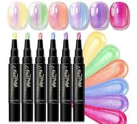 6Pcs Nail Polish Pens, Iridescent Pearl Colours with Brush Tips for DIY | Six pearlescent nail varnish pens for real nails, with brush tips for gradients, French tips and creative home manicures