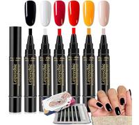 6PCS Nail Polish Pens UK,6 Colors 3-in-1 Gel Nail Polish Pen Set,One Step Quick Dry Nails Art Polish Pen,No Base Coat Needed,Long-Lasting Gloss,DIY Nail Tool for Women with Exquisite Packaging (Set C)