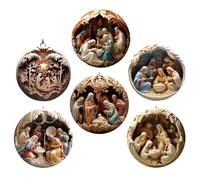 6Pcs Nativity Christmas Tree Ornaments - Christmas Tree Birth of Jesus Hanging Pendant, Acrylic 3D Nativity Scene Hanging Ornament,Birth Of Jesus Christian Ornaments For Home Hanging Decoration
