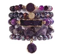 6PCS Natural Boho Beaded Bracelets/Bangle for Women Men,ing Turquoise Jasper Agate Crystal Gemstone Stone Chakra Multilayer Wrap Bohemian Handmade Jewelry Beads Stretch Bracelet Set
