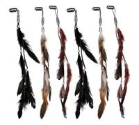 6PCS Natural Color Hair Feathers - - Extension DIY Kit - Eye-Catching Design Hair Feathers Extensions with Braided Beads for Women Cosplay Costume Summer