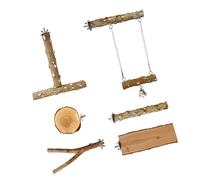 6PCS Natural Wood Bird Perch Stand Set With Chewing Toy And Swing For Parrots Cockatiels Lovebirds Resting Entertainment Natural Bird Perches