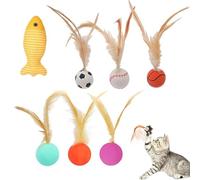 6Pcs New Feather Ball Cat Toy, Bouncy Ball with Feather for Cat, Interactive Cat Ball, Bouncy Tails Cat Toys for Indoor Ourdoor, Cat Exrecise Toy Balls for Training Chasing Hunting and Exercise