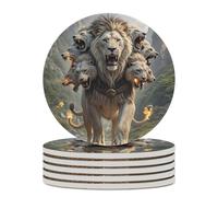 6PCS Nine Lions Coasters Non-Slip Round Drink Coasters with Ceramic Stone and Cork Base, Heat Resistant Absorbent 33.00Stone Coaster Set for Kinds of Mugs and Cups, 4 Inch