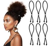 6Pcs No-Slip Hair Ties for Natural Curly, Adjustable Afro Puff Cuff Drawstring Ponytail Holder, Black Elastic Scrunchies, Large Hair Bands for Women Thick Pineapple Kinky Braids