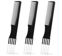 6Pcs Non-Slip Carbon Lift Teasing Combs Double Head Hair Styling Professional Tail Comb Metal Pick for Salon Home Do All Hair Types