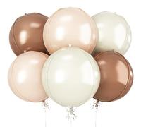 6Pcs Nude Cream Beige Round Foil Balloons, 22inch 4D Apricot Brown Tan Large Ball Balloons, for Boho Birthday Wedding Baby Shower Party Backdrop Decorations