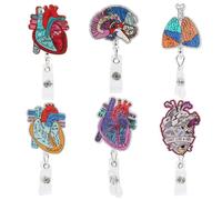 6Pcs Nurse Retractable Badge Reel, Badge Holder with ID Clip and Heart Brain Lung Pattern for Nurses Doctor Medical Assistan