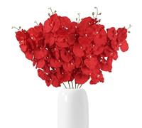 6pcs Orchid Artificial Flowers 29 in Fake Red Orchid with Long Stem Faux Phalaenopsis Branches Silk Orchid Flowers for Wdding Party Home Decoration (Red)