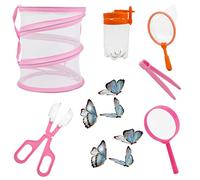 6Pcs Outdoor Explorer Kit for Kids Insect Catching Kit Bug Hunting Kits for Kids including Critter Cage,Magnifying Glass,Tweezers,Insect Bottle,Insect Catching Scissors,butterfly net (pink)