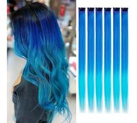 6pcs/pack Colored Party Highlights Clip in Hair Extensions for Girls 22 inches Multi-colors Straight Hair Synthetic Hairpieces For Party Festival(B3-6pcs)