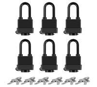 6PCS Padlocks Keyed Alike for Outdoor Use, Heavy Duty Waterproof Laminated Steel Safety Lock Set with 12 Steel Keys, Long Security Padlock for Outdoor (6PCS Black)