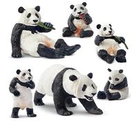 6PCS Panda Figurines Toy Set, Realistic Plastic Jungle Animals Figures Family Set with Bamboo & Baby Pandas, Educational Toy Cake Toppers Christmas Birthday Gift for Kids Toddlers
