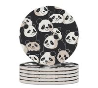 6PCS Panda Star Coasters Non-Slip Round Drink Coasters with Ceramic Stone and Cork Base, Heat Resistant Absorbent 33.00Stone Coaster Set for Kinds of Mugs and Cups, 4 Inch