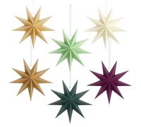 6pcs Paper Star Lanterns 9 Pointed 30cm Christmas Hanging Decorations DIY 3D Hanging Paper Stars for Christmas Birthday Wedding Party Decoration