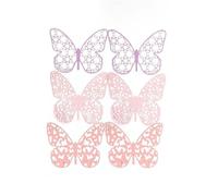 6Pcs Pastel Color Hollow-Out Butterfly Wall Sticker Blue Green Exquisite Paper 3D Butterfly Lace Handbook Decoration Supplies for Party Offices Bedroom Room Sticker Set(Color 1)