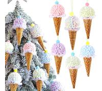 6Pcs Pastel Ice Cream Ornament Kit,Macaron Candy Color Ice Cream Shape Christmas Tree Balls Hanging Ornaments Dessert Cone for New Year Christmas Holiday Home Party Decorations Pendant(Mix 6 Assorted)