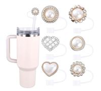 6pcs Pearl Straw Cover for Stanley Straw, Reusable Sparkly Straw Toppers Bling Straw Tip Cover Lid Cap Drinking Straw Protector for Stanley Cup Tumbler Straw Accessory Decoration